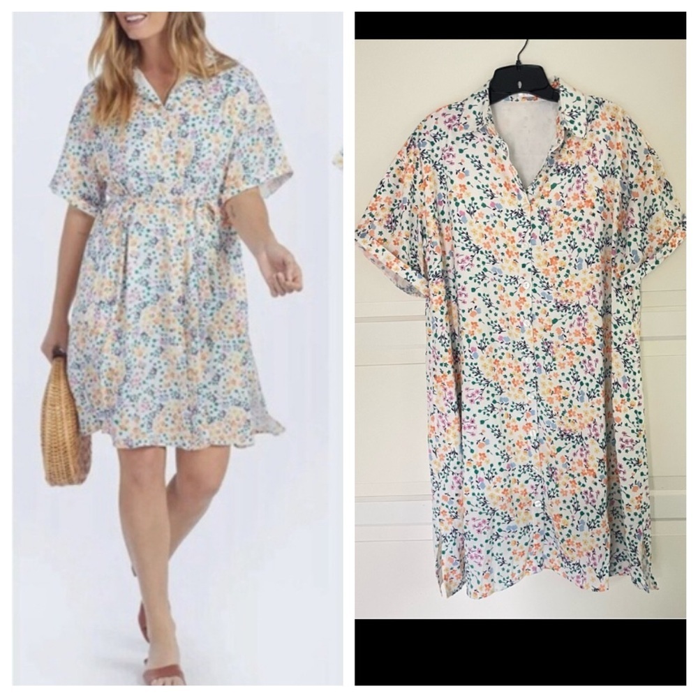 Summersalt do it all floral button down short sleeve shirt dress 41013